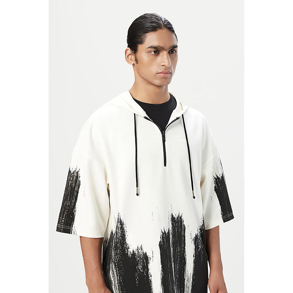 Genes Lecointe Hemant Relaxed Fit Hoodie T-Shirt With Brush Stroke Print Placement