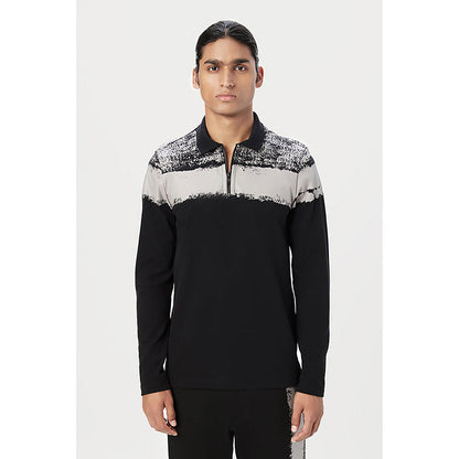 Genes Lecointe Hemant Regular Fit Full Sleeve Polo T-Shirt With Bold Large Stripe Print