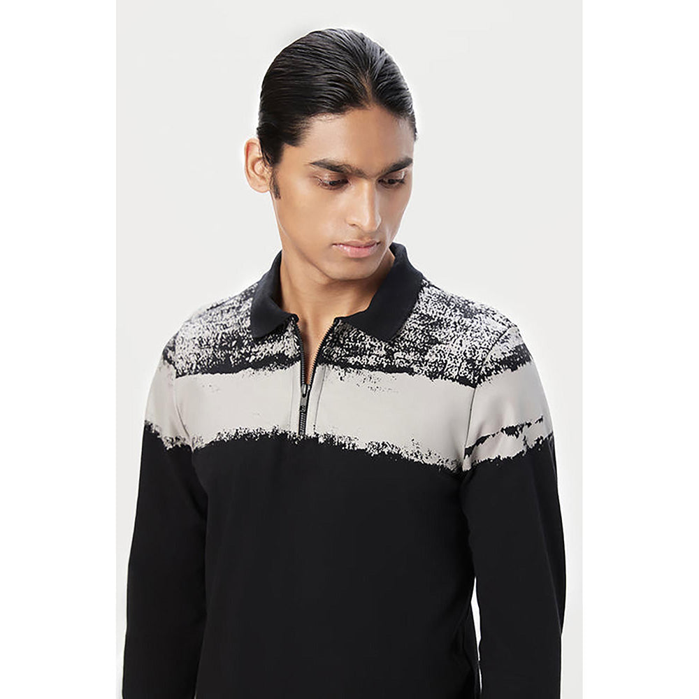 Genes Lecointe Hemant Regular Fit Full Sleeve Polo T-Shirt With Bold Large Stripe Print
