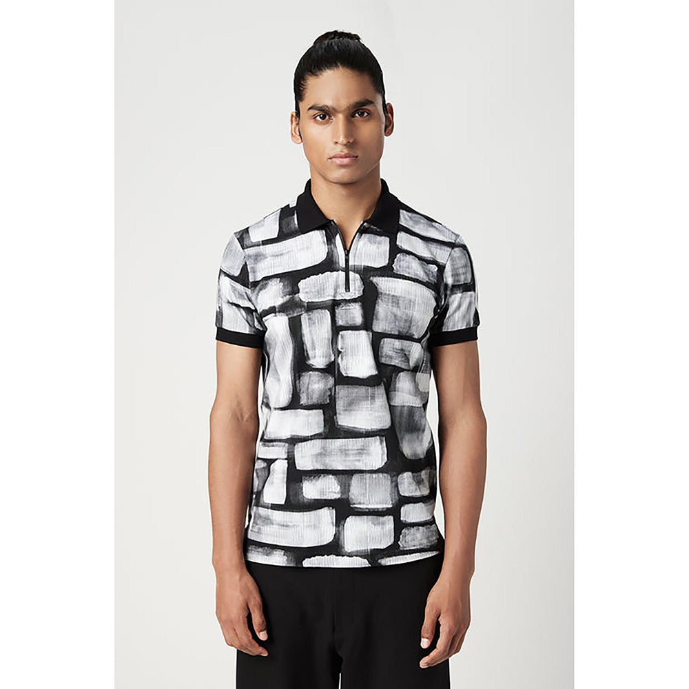 Genes Lecointe Hemant Regular Fit Polo T-Shirt With All-Over Abstract Check Print