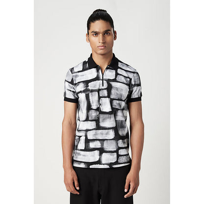 Genes Lecointe Hemant Regular Fit Polo T-Shirt With All-Over Abstract Check Print