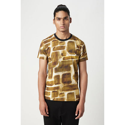 Genes Lecointe Hemant Regular Fit T-Shirt In All-Over Abstract Check Print