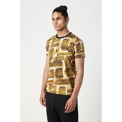 Genes Lecointe Hemant Regular Fit T-Shirt In All-Over Abstract Check Print