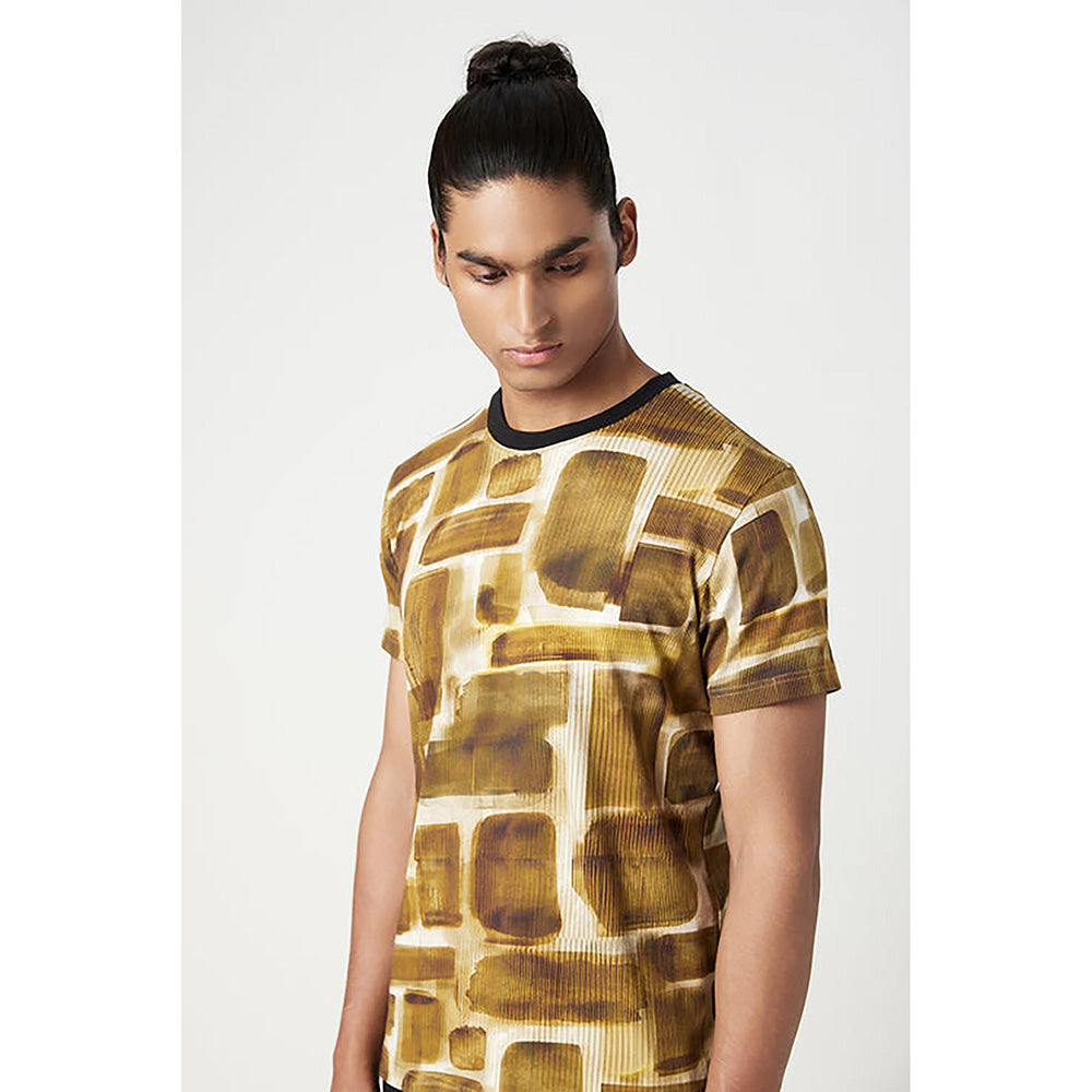 Genes Lecointe Hemant Regular Fit T-Shirt In All-Over Abstract Check Print