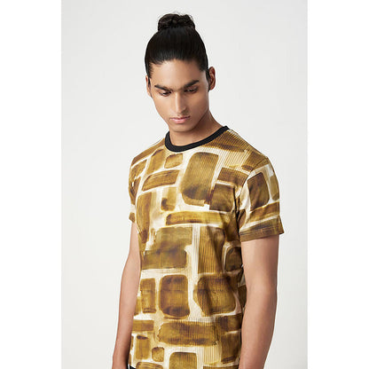 Genes Lecointe Hemant Regular Fit T-Shirt In All-Over Abstract Check Print