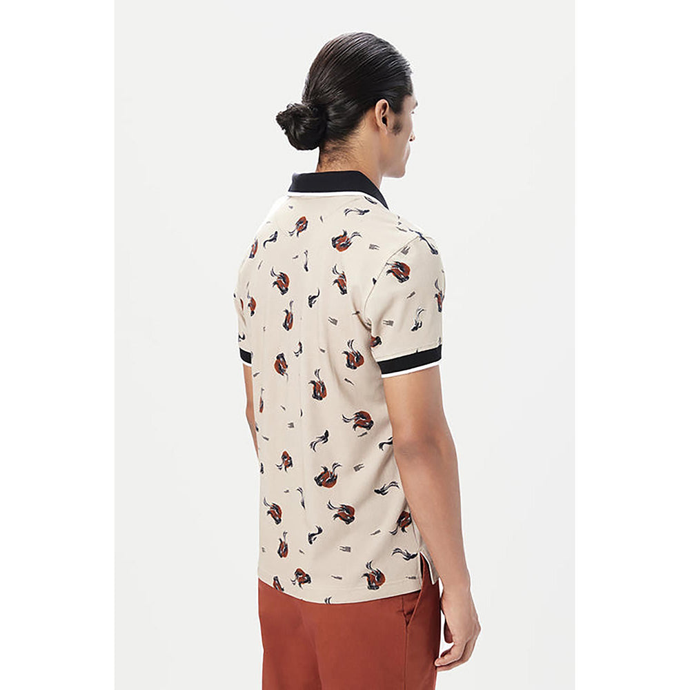 Genes Lecointe Hemant Regular Fit Polo T-Shirt With All-Over Fish Print