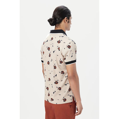 Genes Lecointe Hemant Regular Fit Polo T-Shirt With All-Over Fish Print
