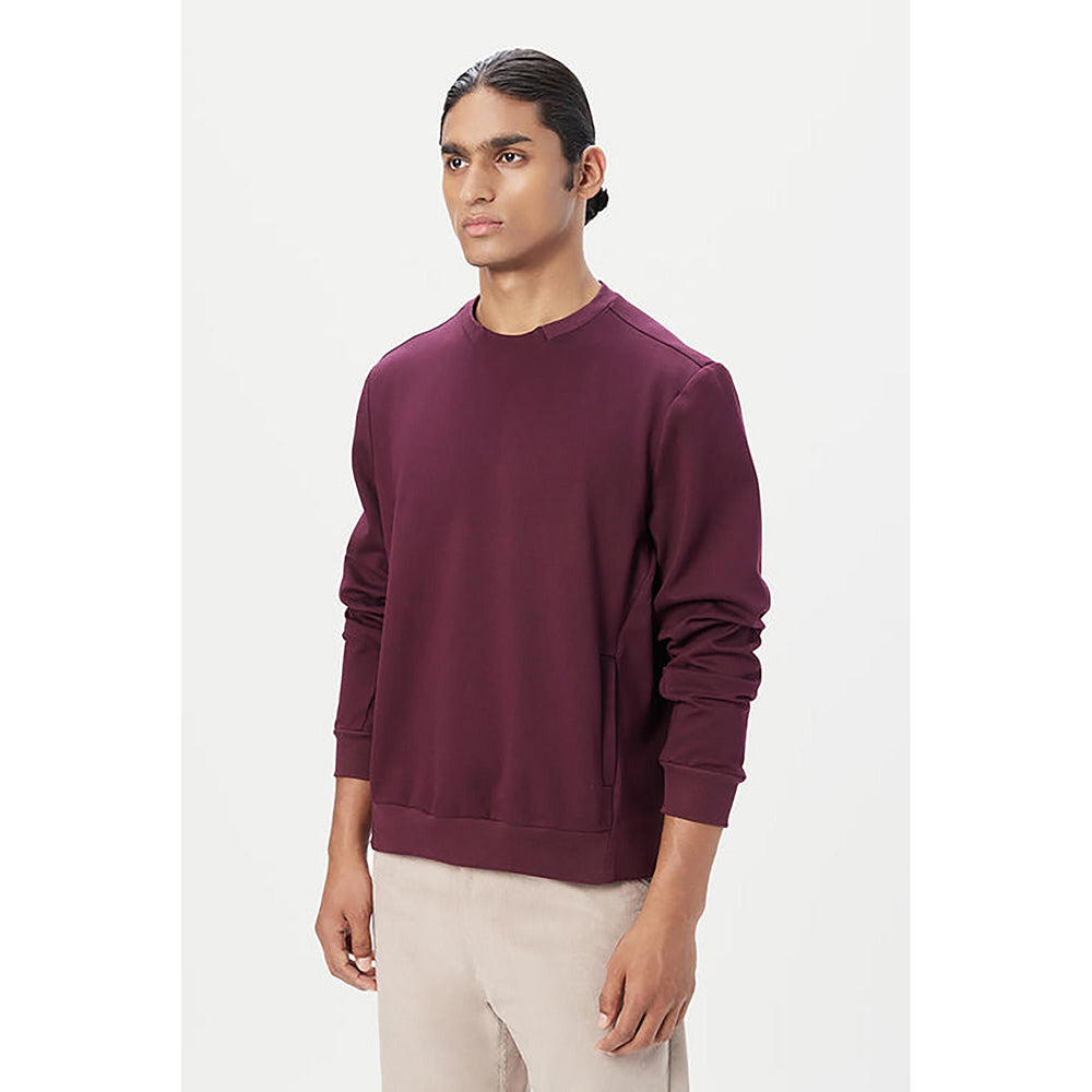 Genes Lecointe Hemant Classic Fit Sweatshirt With Brushed Logo Print Placement- Wine