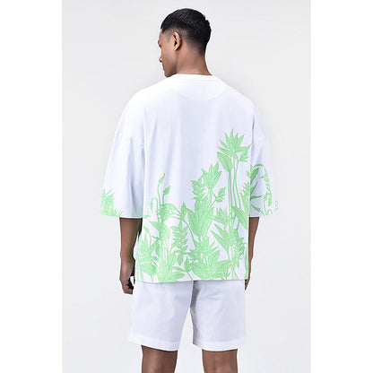 Genes Lecointe Hemant Oversized Crew Neck T-Shirt With Tropical Print