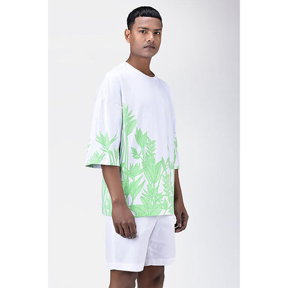 Genes Lecointe Hemant Oversized Crew Neck T-Shirt With Tropical Print