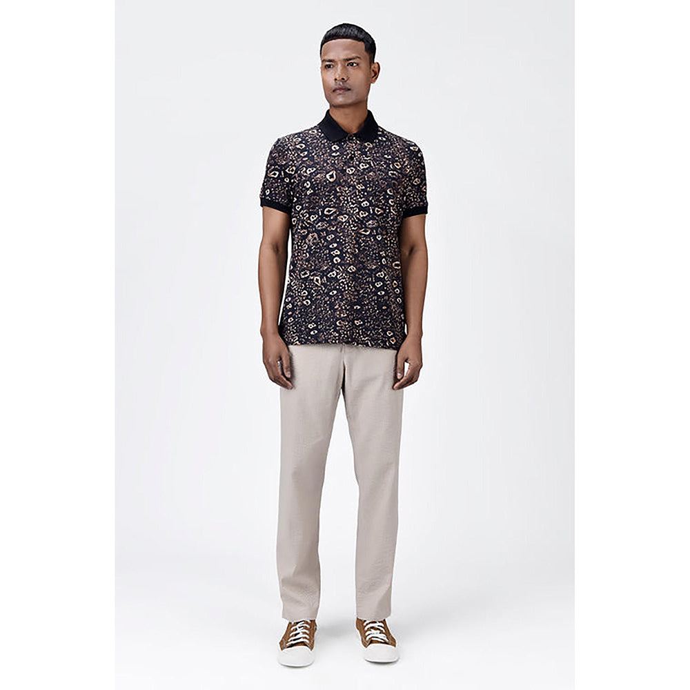 Genes Lecointe Hemant Men's Regular Fit Polo With Khaki Animal Print