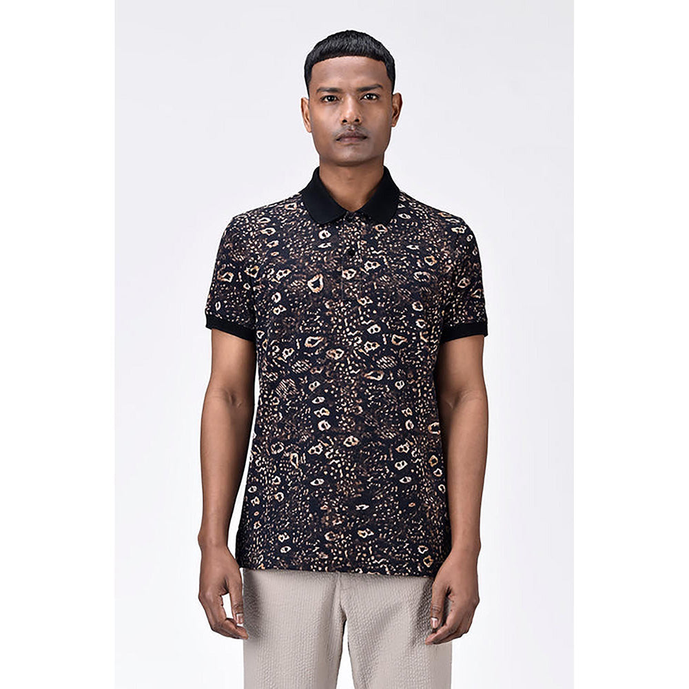 Genes Lecointe Hemant Men's Regular Fit Polo With Khaki Animal Print