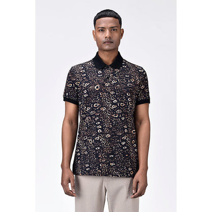 Genes Lecointe Hemant Men's Regular Fit Polo With Khaki Animal Print