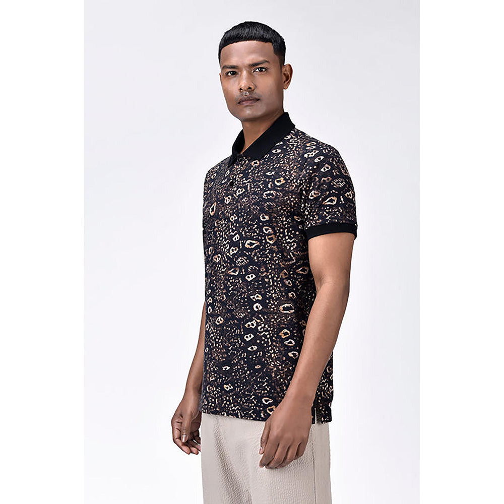 Genes Lecointe Hemant Men's Regular Fit Polo With Khaki Animal Print