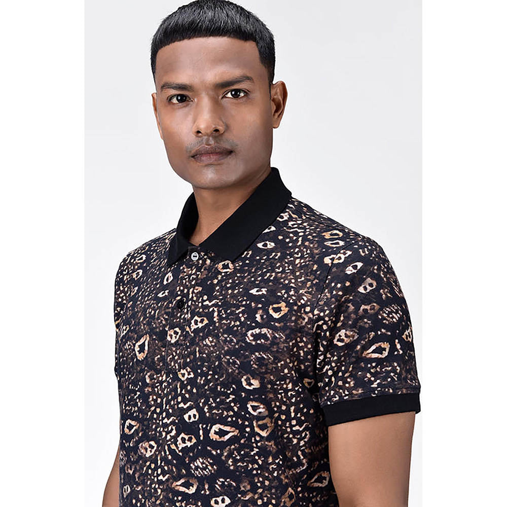 Genes Lecointe Hemant Men's Regular Fit Polo With Khaki Animal Print