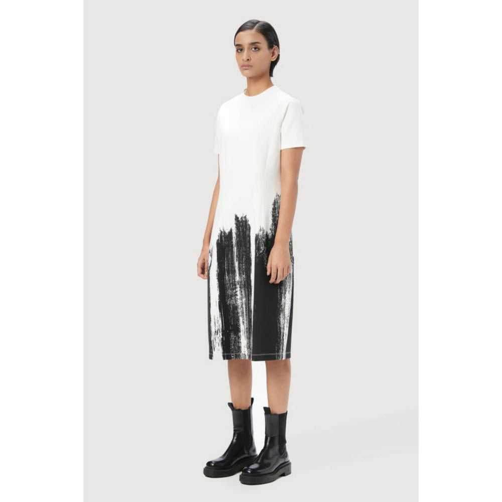 Genes Lecoanet Hemant Slim Fit Round Neck Dress With Brush Stroke Print