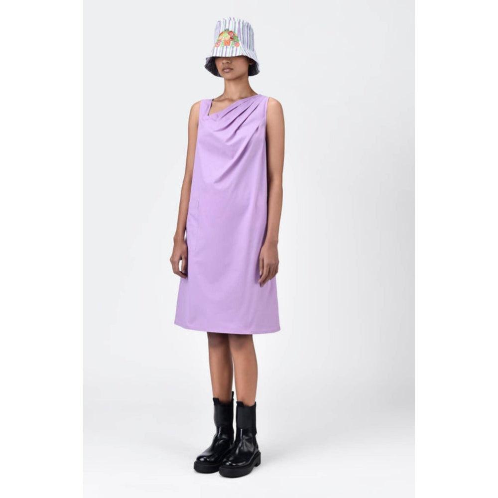 Genes Lecoanet Hemant Cotton Poplin A-Line Dress With Asymmetric Neck-Lavender