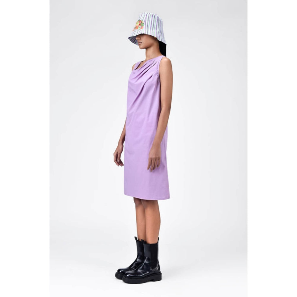 Genes Lecoanet Hemant Cotton Poplin A-Line Dress With Asymmetric Neck-Lavender