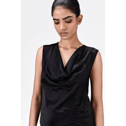 Genes Lecoanet Hemant Sleek Heavy Satin Bias-Cut Dress Black