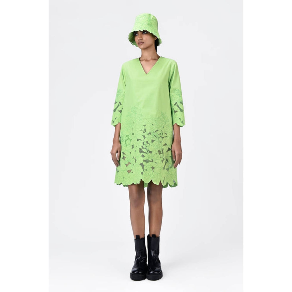 Genes Lecoanet Hemant A-Line Dress With Tropical Cutout Embroidery - Mint