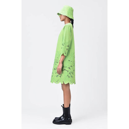 Genes Lecoanet Hemant A-Line Dress With Tropical Cutout Embroidery - Mint