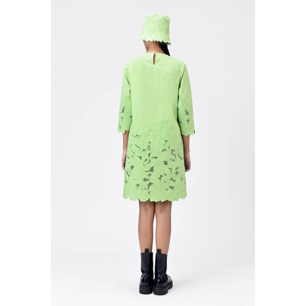 Genes Lecoanet Hemant A-Line Dress With Tropical Cutout Embroidery - Mint