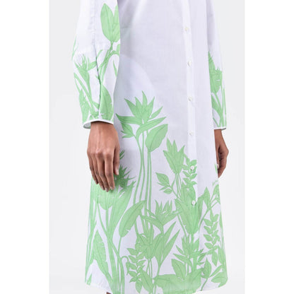 Genes Lecoanet Hemant A-Line Cotton Poplin Shirt Dress With Tropical Print