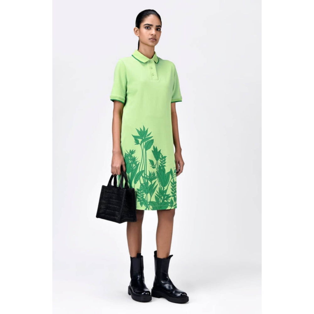 Genes Lecoanet Hemant Tropical Print Polo Dress With Contrast Tipping-Mint Green