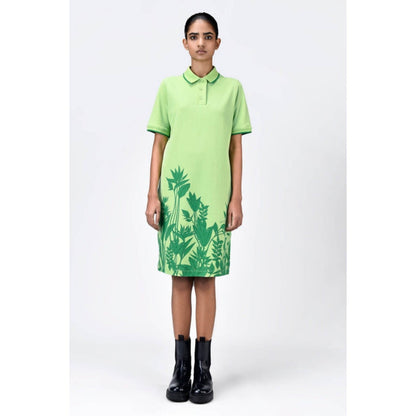 Genes Lecoanet Hemant Tropical Print Polo Dress With Contrast Tipping-Mint Green