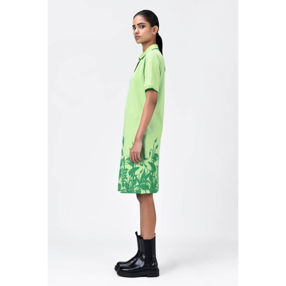 Genes Lecoanet Hemant Tropical Print Polo Dress With Contrast Tipping-Mint Green