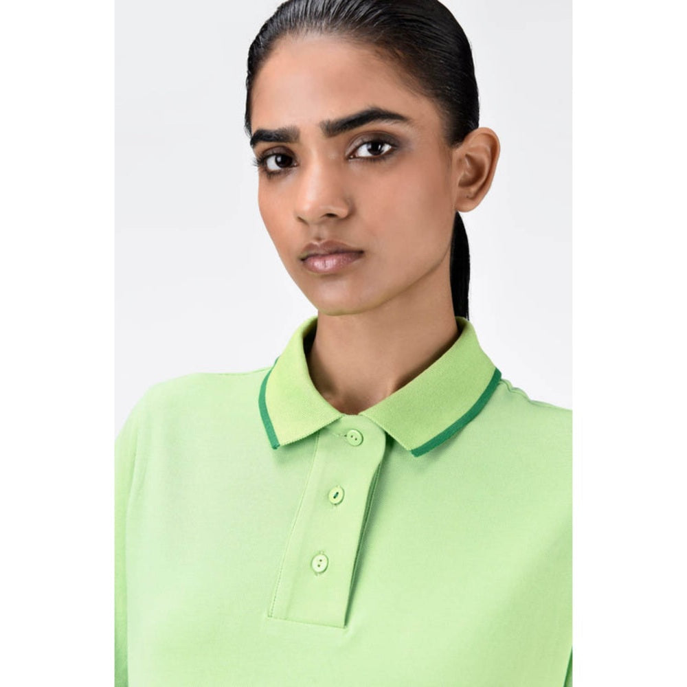 Genes Lecoanet Hemant Tropical Print Polo Dress With Contrast Tipping-Mint Green