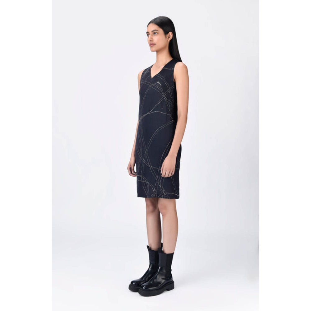 Genes Lecoanet Hemant Black A-Line Giza Cotton Poplin Dress With Embroidery