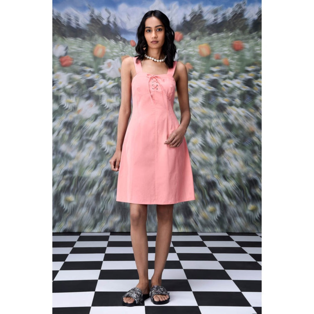 Genes Lecoanet Hemant Lace Up Slim Fit Dress- Coral Peach