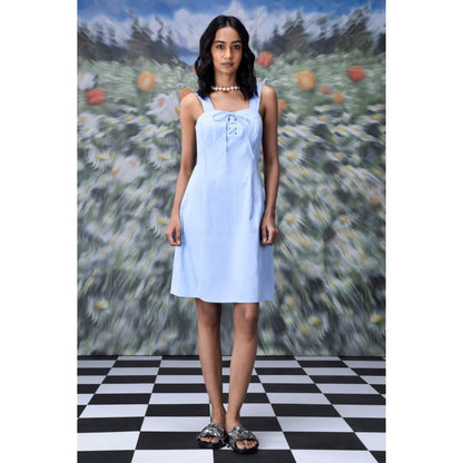 Genes Lecoanet Hemant Cotton Lace Up Slim Fit Dress- Light Blue