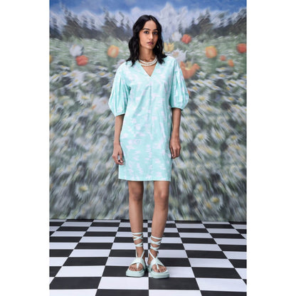 Genes Lecoanet Hemant Ikkat Check Semi Fit Dress- Lime Green