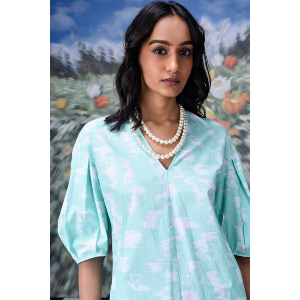 Genes Lecoanet Hemant Ikkat Check Semi Fit Dress- Lime Green