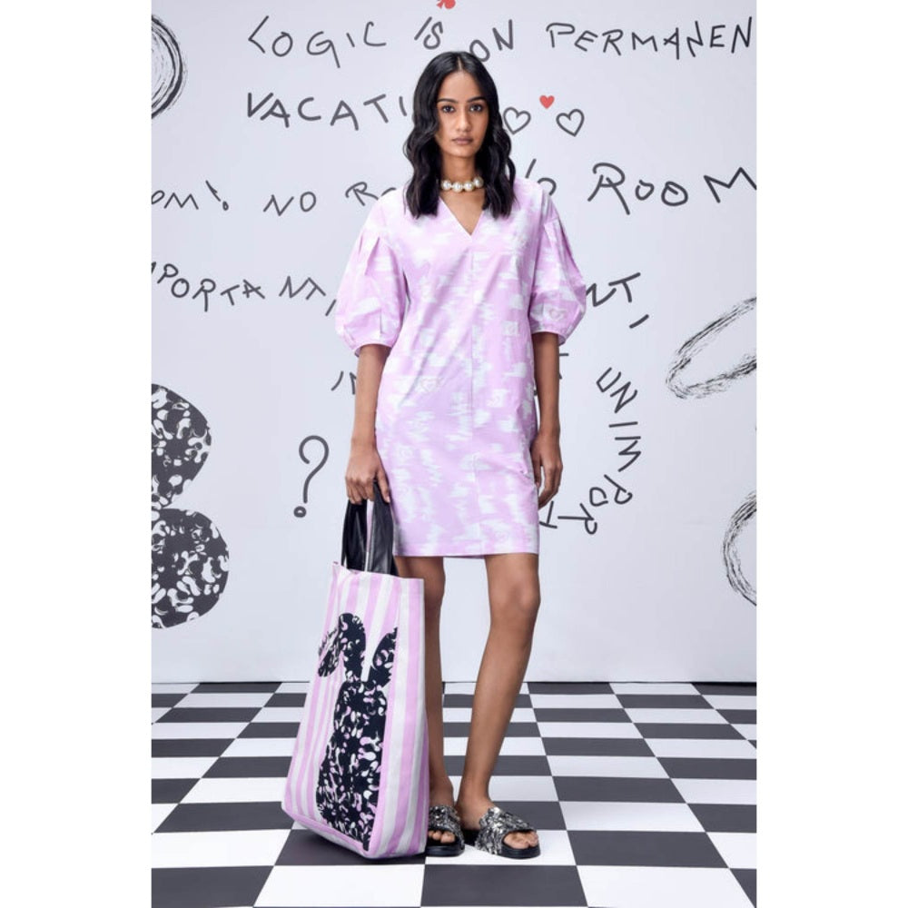 Genes Lecoanet Hemant Ikkat Check Semi Fit Dress- Smoothie Pink