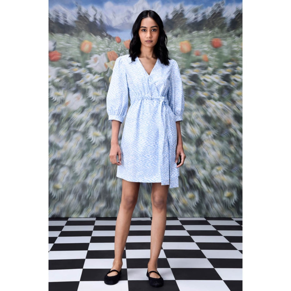 Genes Lecoanet Hemant Labyrinth Print Semi Fit Wraparound- Light Blue