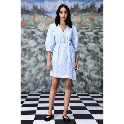 Genes Lecoanet Hemant Labyrinth Print Semi Fit Wraparound- Light Blue