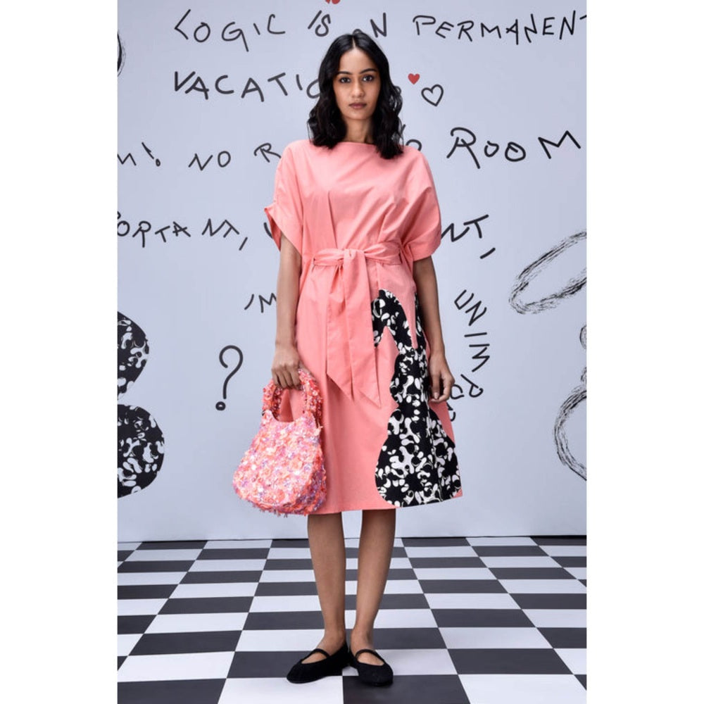 Genes Lecoanet Hemant Rabbit Texture Relax Fit Dress- Coral Peach