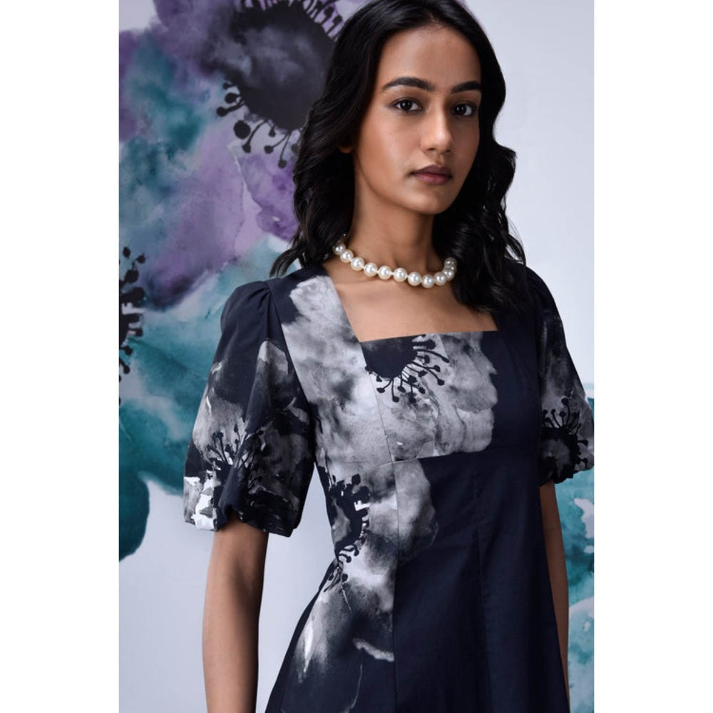 Genes Lecoanet Hemant Anemone Flower Regular Fit Dress - Black Grey