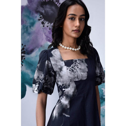 Genes Lecoanet Hemant Anemone Flower Regular Fit Dress - Black Grey
