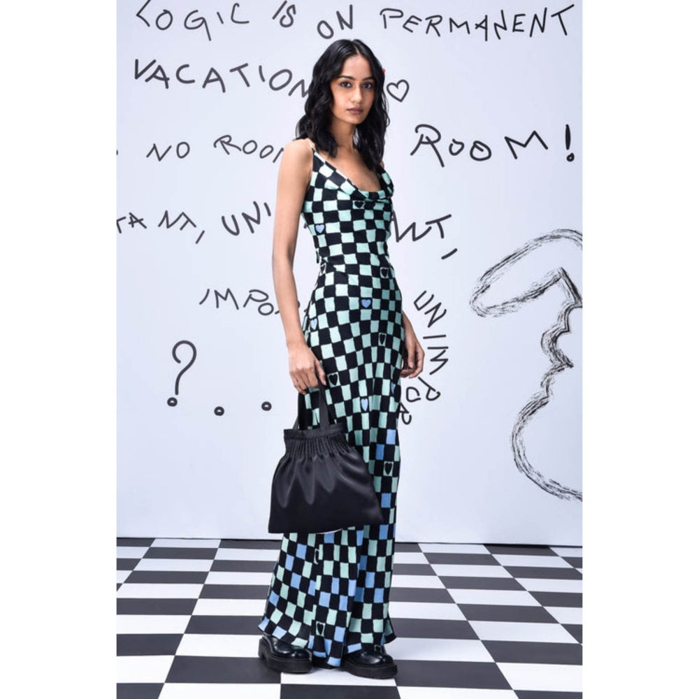 Genes Lecoanet Hemant Chess Board Cowl Neck Slim Fit Dress