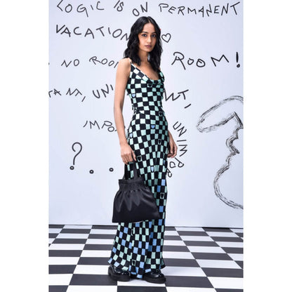 Genes Lecoanet Hemant Chess Board Cowl Neck Slim Fit Dress