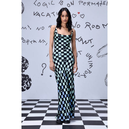 Genes Lecoanet Hemant Chess Board Cowl Neck Slim Fit Dress