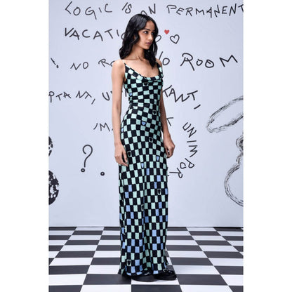 Genes Lecoanet Hemant Chess Board Cowl Neck Slim Fit Dress