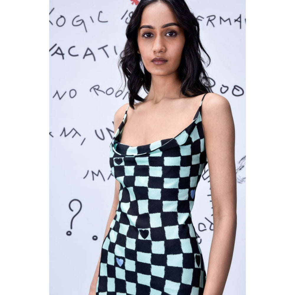 Genes Lecoanet Hemant Chess Board Cowl Neck Slim Fit Dress