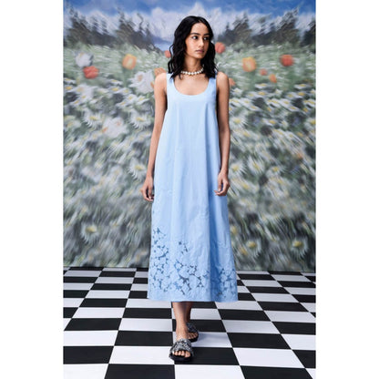 Genes Lecoanet Hemant Playing Card Maxi A-Line Dress- Light Blue