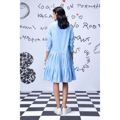 Genes Lecoanet Hemant Sequin Placket Relax Fit Dress- Light Blue