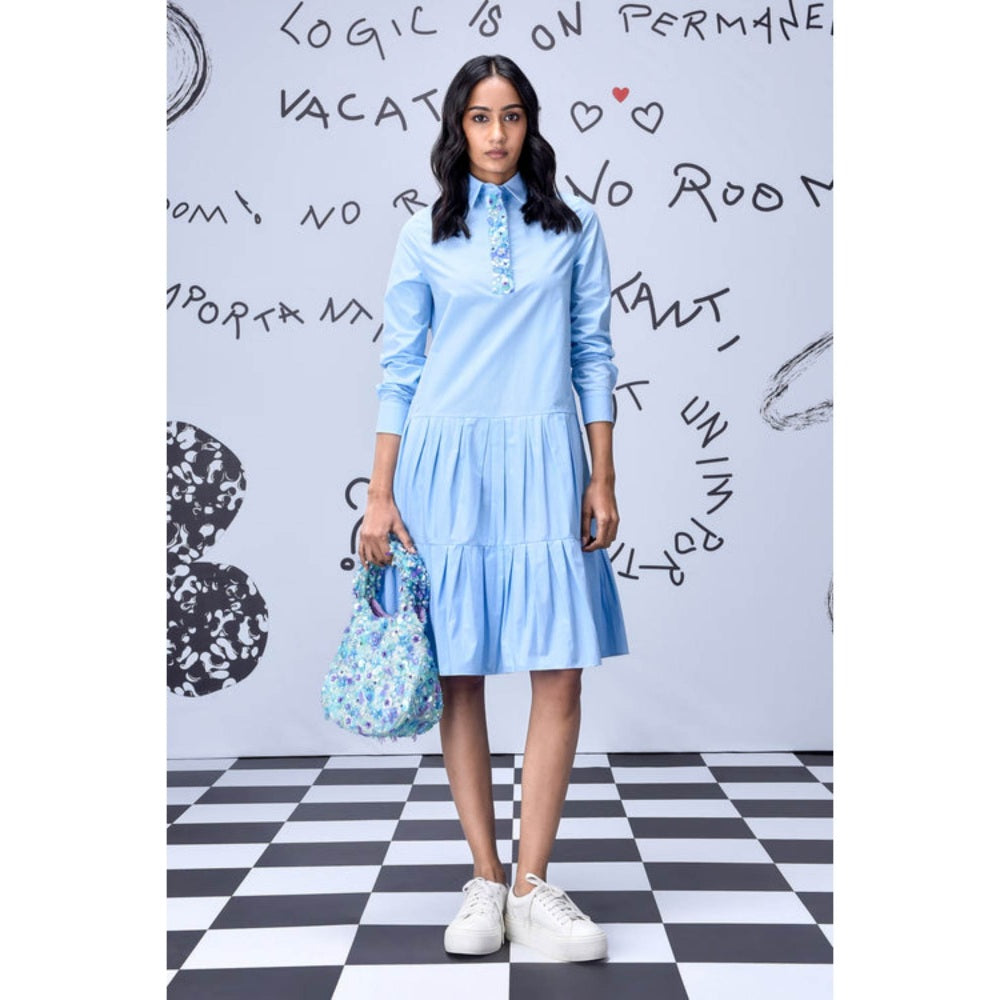 Genes Lecoanet Hemant Sequin Placket Relax Fit Dress- Light Blue